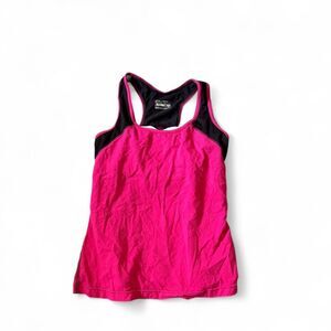 Rainbeau Pink Black Racerback Tank Top Built in Bra Activewear‎ Yoga Gym Large